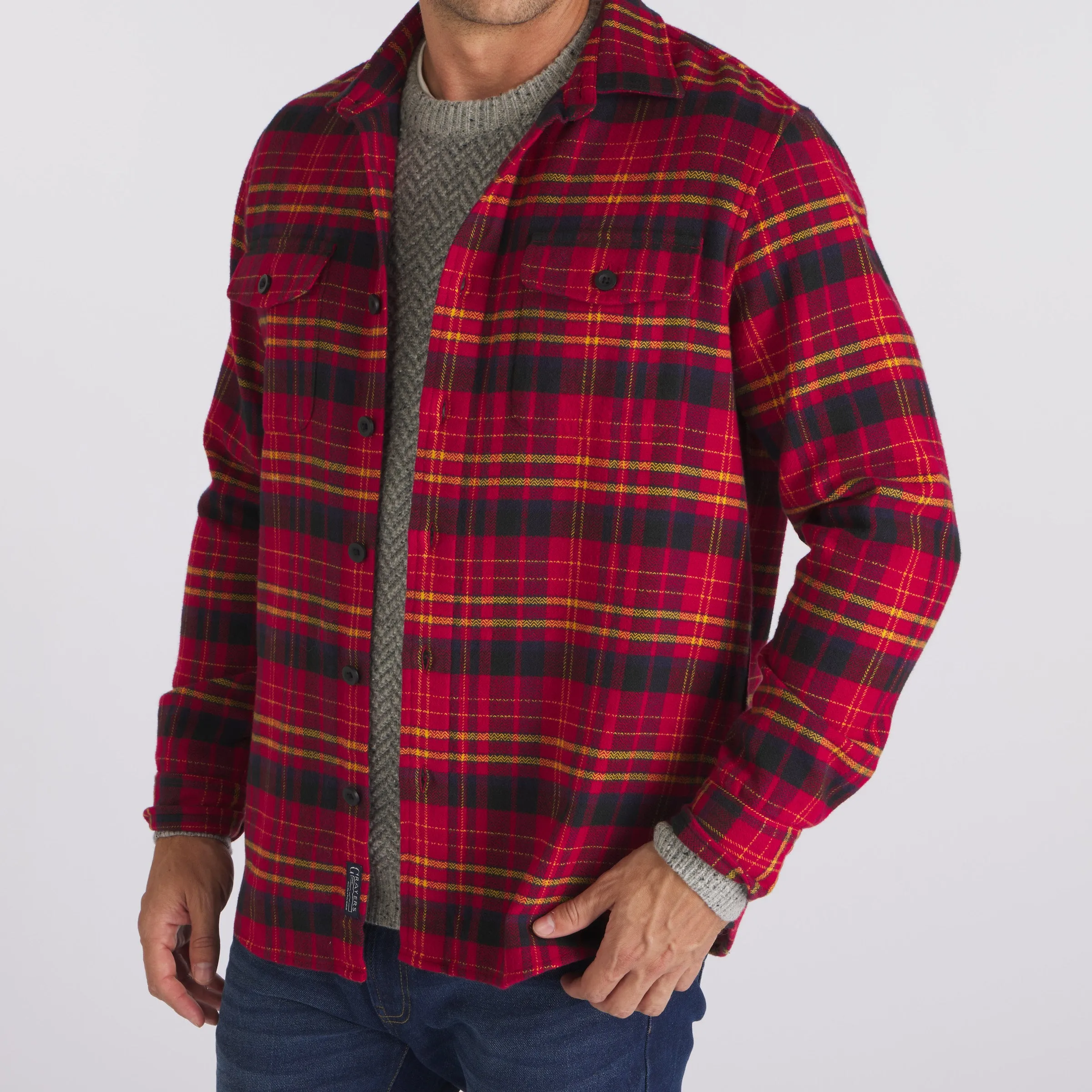 Herringbone Heritage Flannel - Red Navy Gold