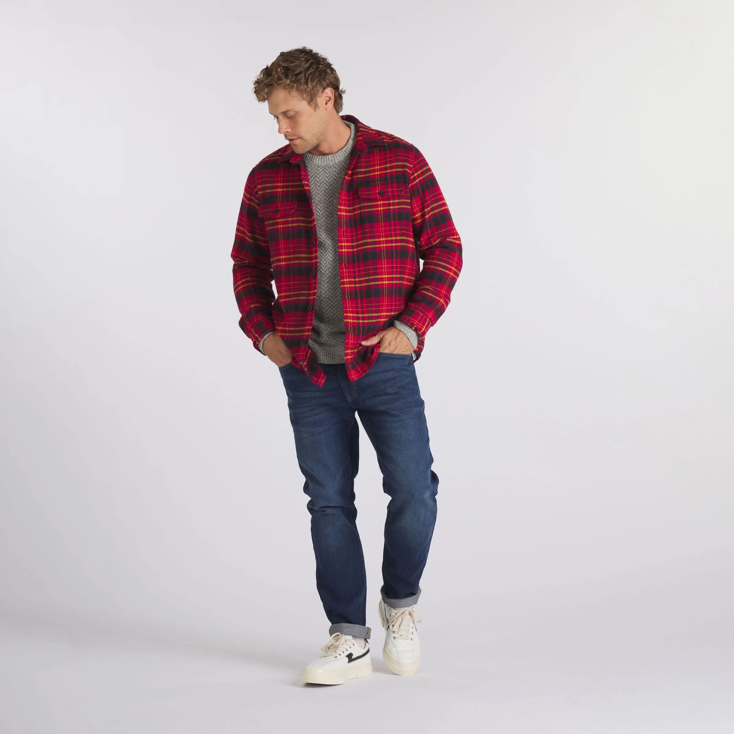 Herringbone Heritage Flannel - Red Navy Gold