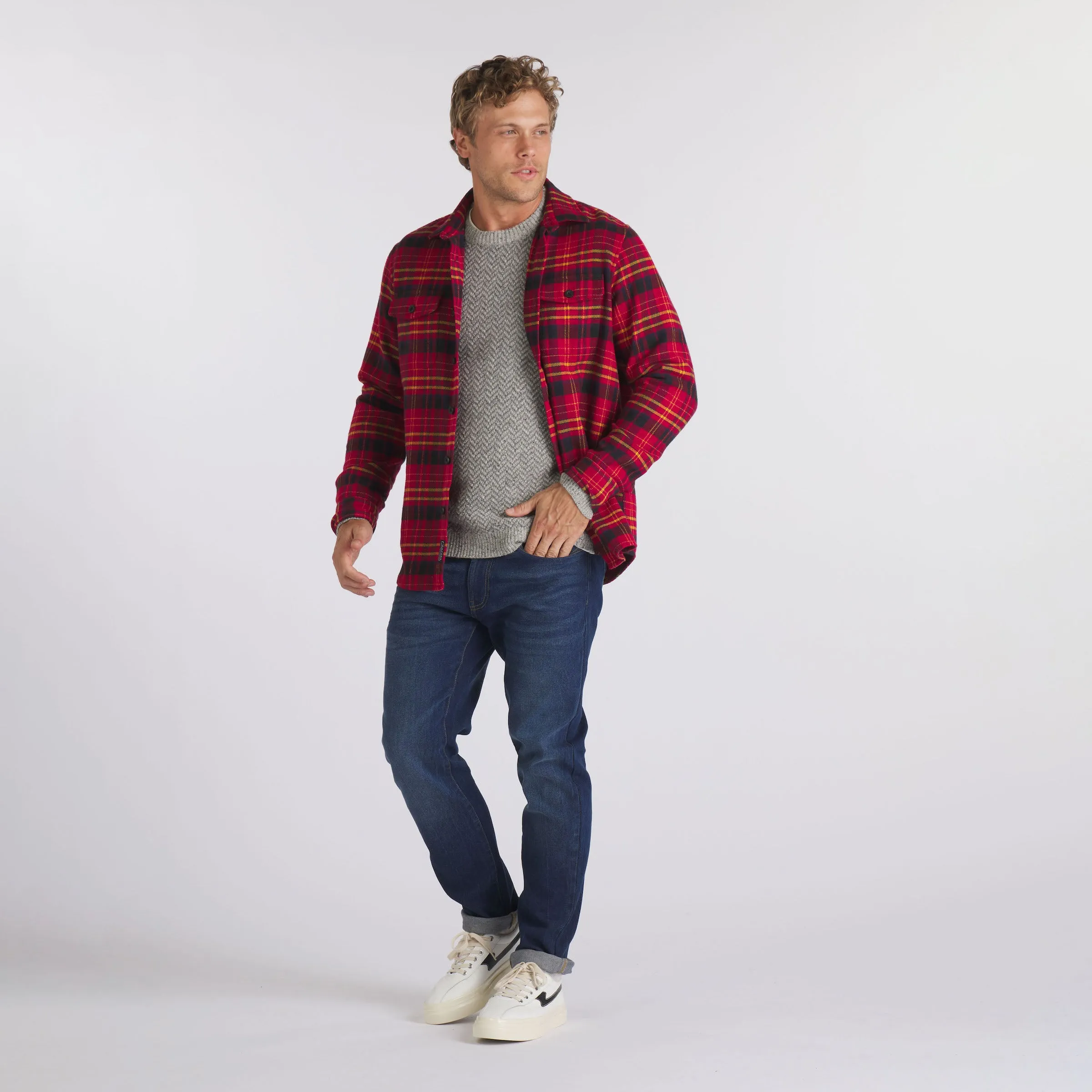 Herringbone Heritage Flannel - Red Navy Gold