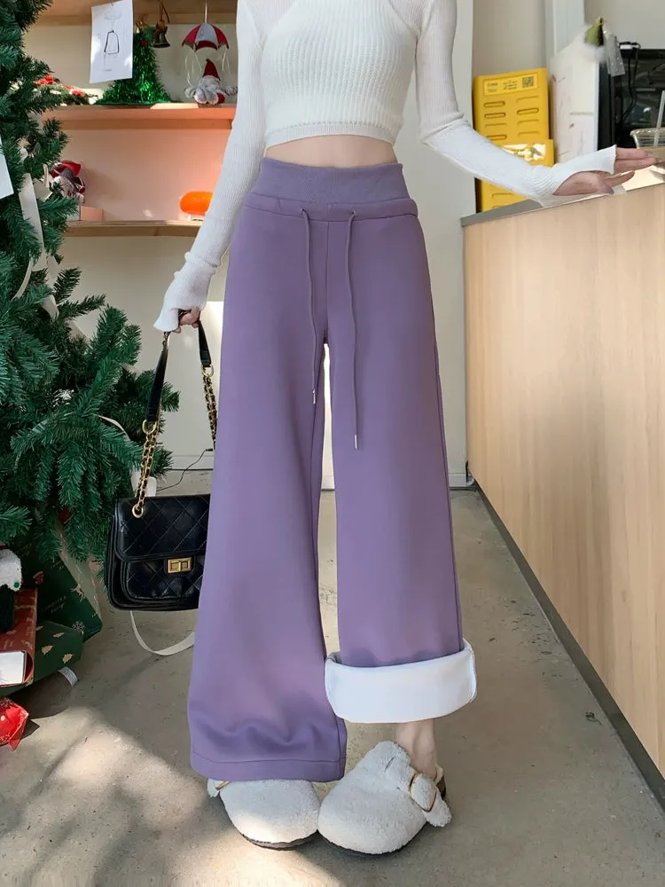 High-waisted velvet thickened straight pants wide-leg sweatpants trousers