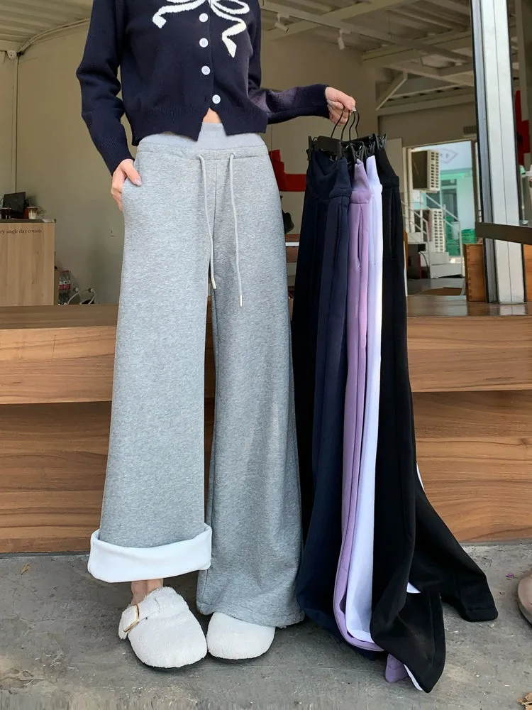 High-waisted velvet thickened straight pants wide-leg sweatpants trousers