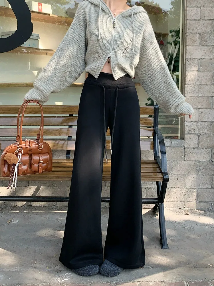 High-waisted velvet thickened straight pants wide-leg sweatpants trousers