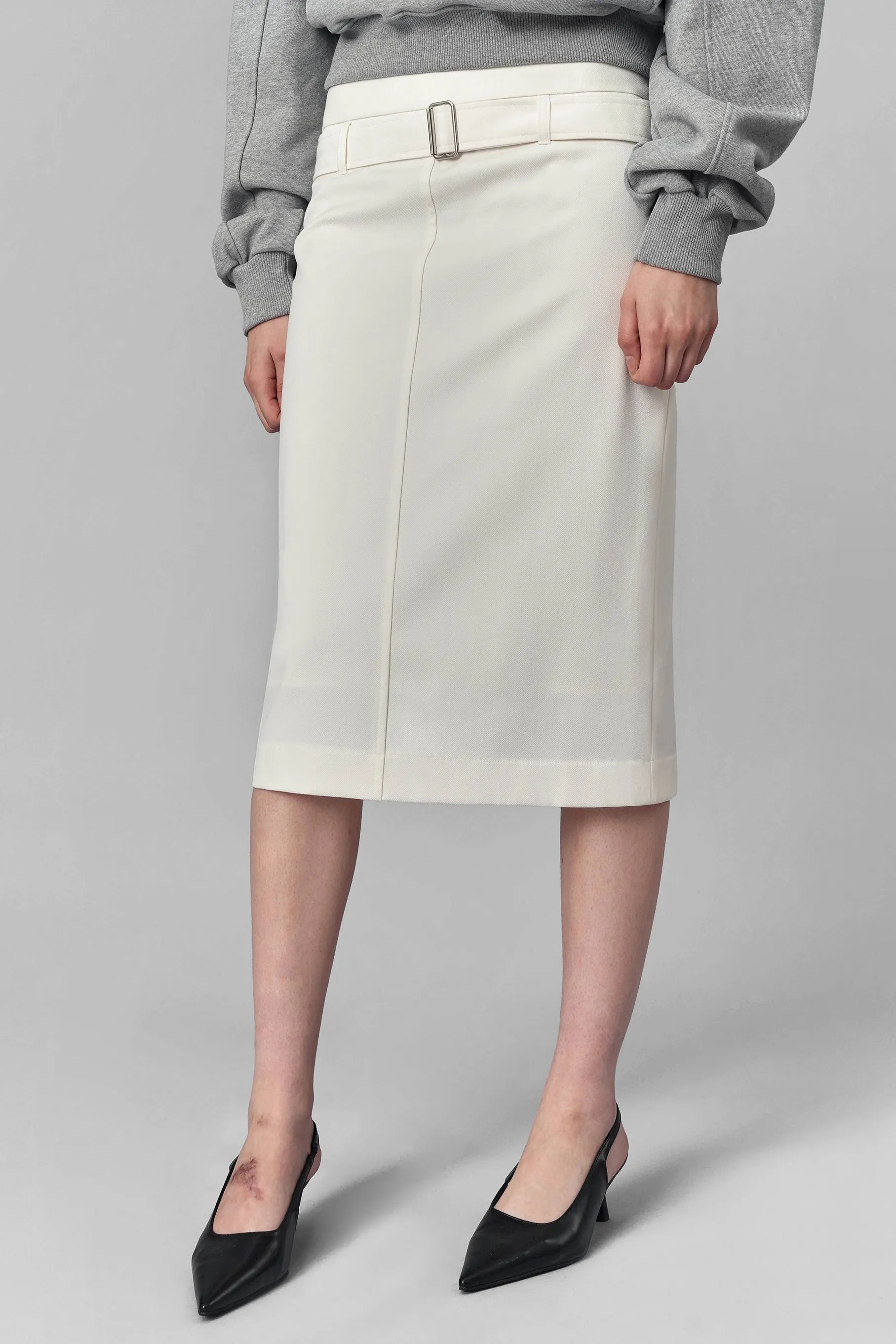 Hike Belted Midi Skirt, White