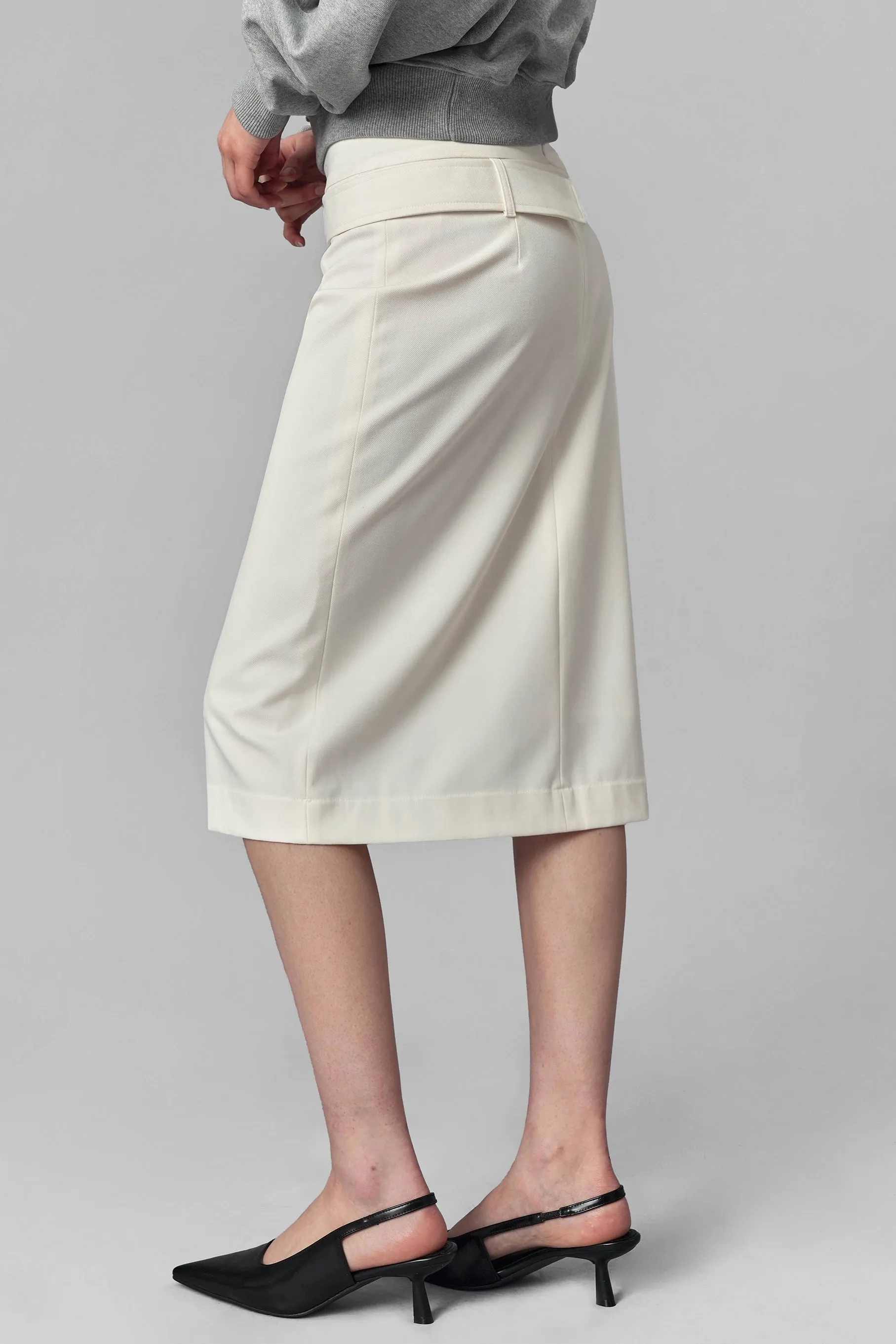 Hike Belted Midi Skirt, White