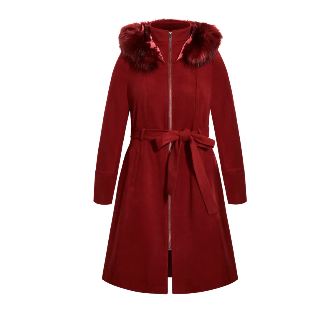 Hooded Swing Coat Burgundy SIZE M