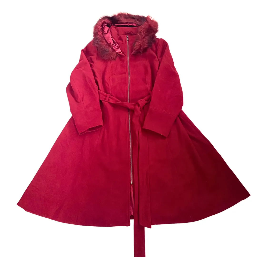 Hooded Swing Coat Burgundy SIZE M