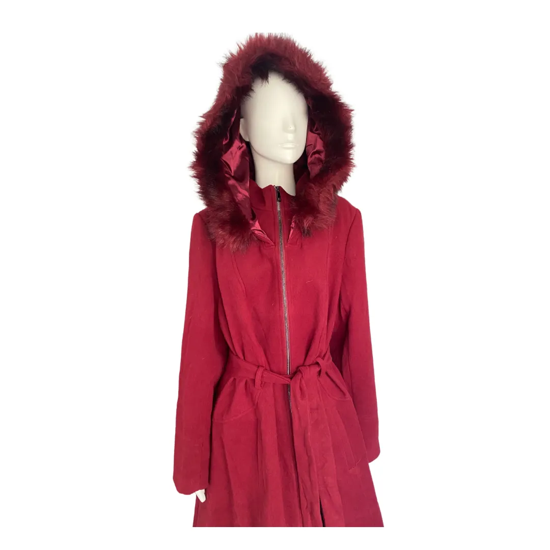 Hooded Swing Coat Burgundy SIZE M