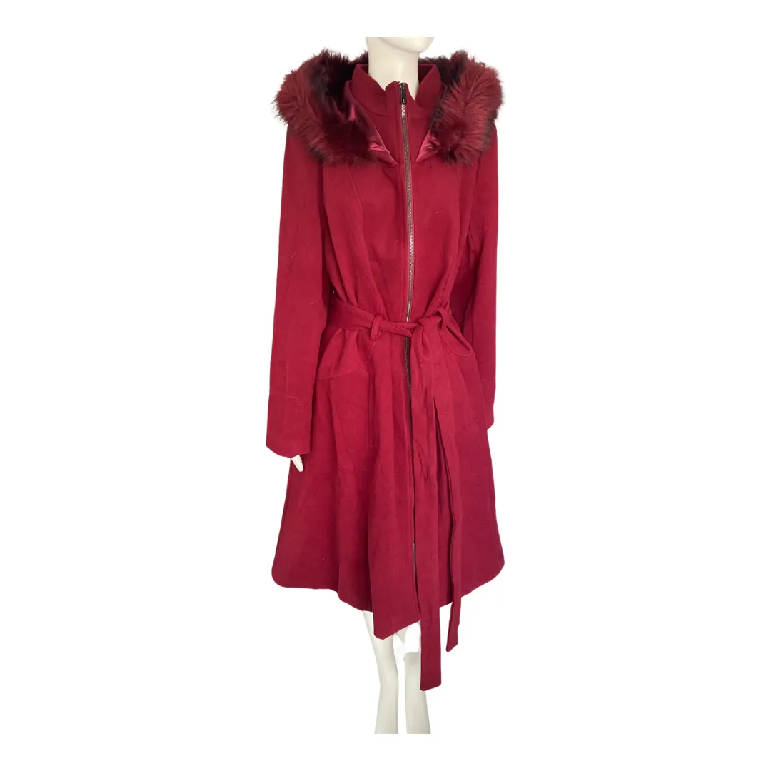 Hooded Swing Coat Burgundy SIZE M