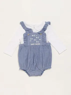 HOP Baby Blue Embroidered T-Shirt & Romper Set