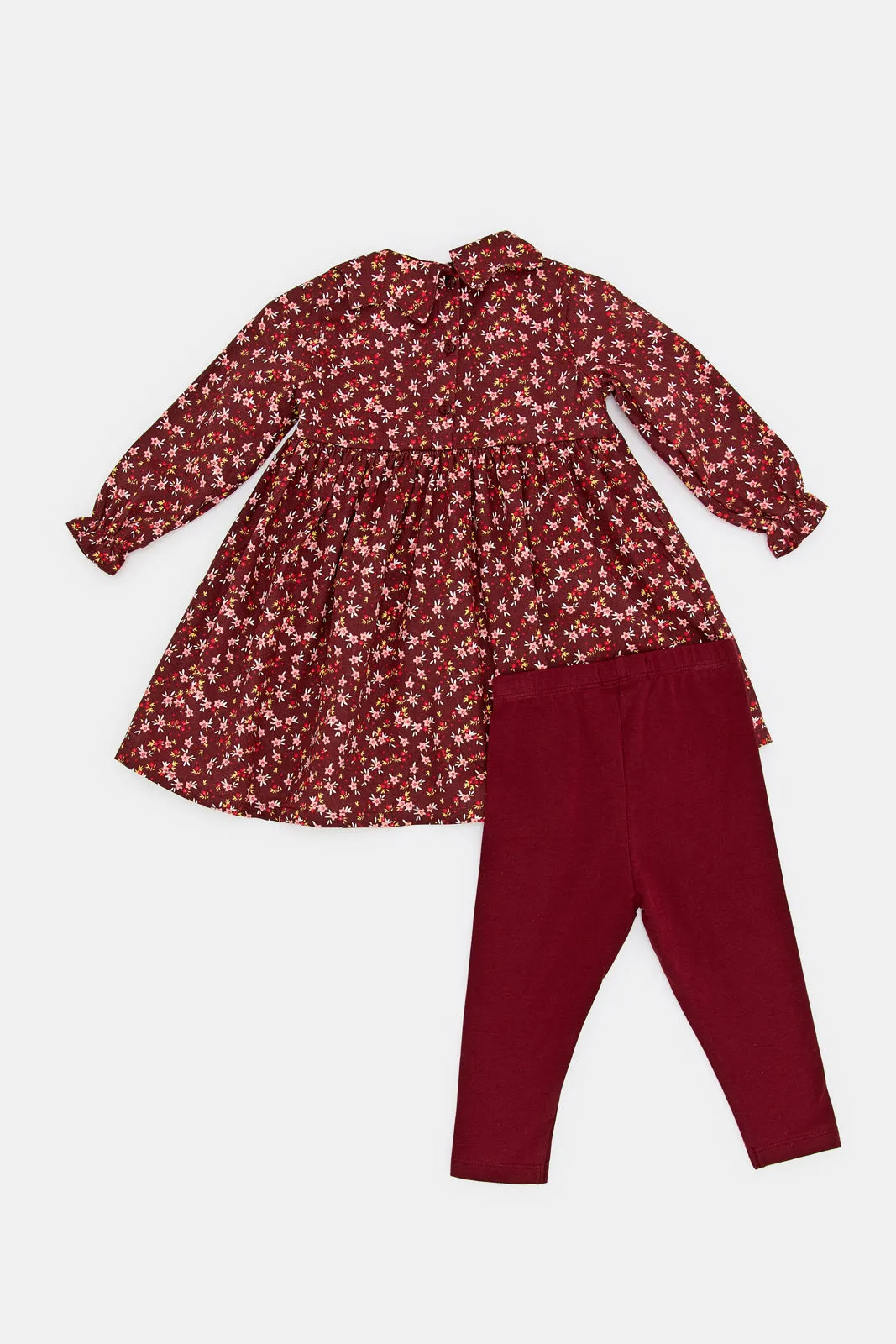 Infant Girls Burgundy Smocking Dress With Tights (2 Piece)