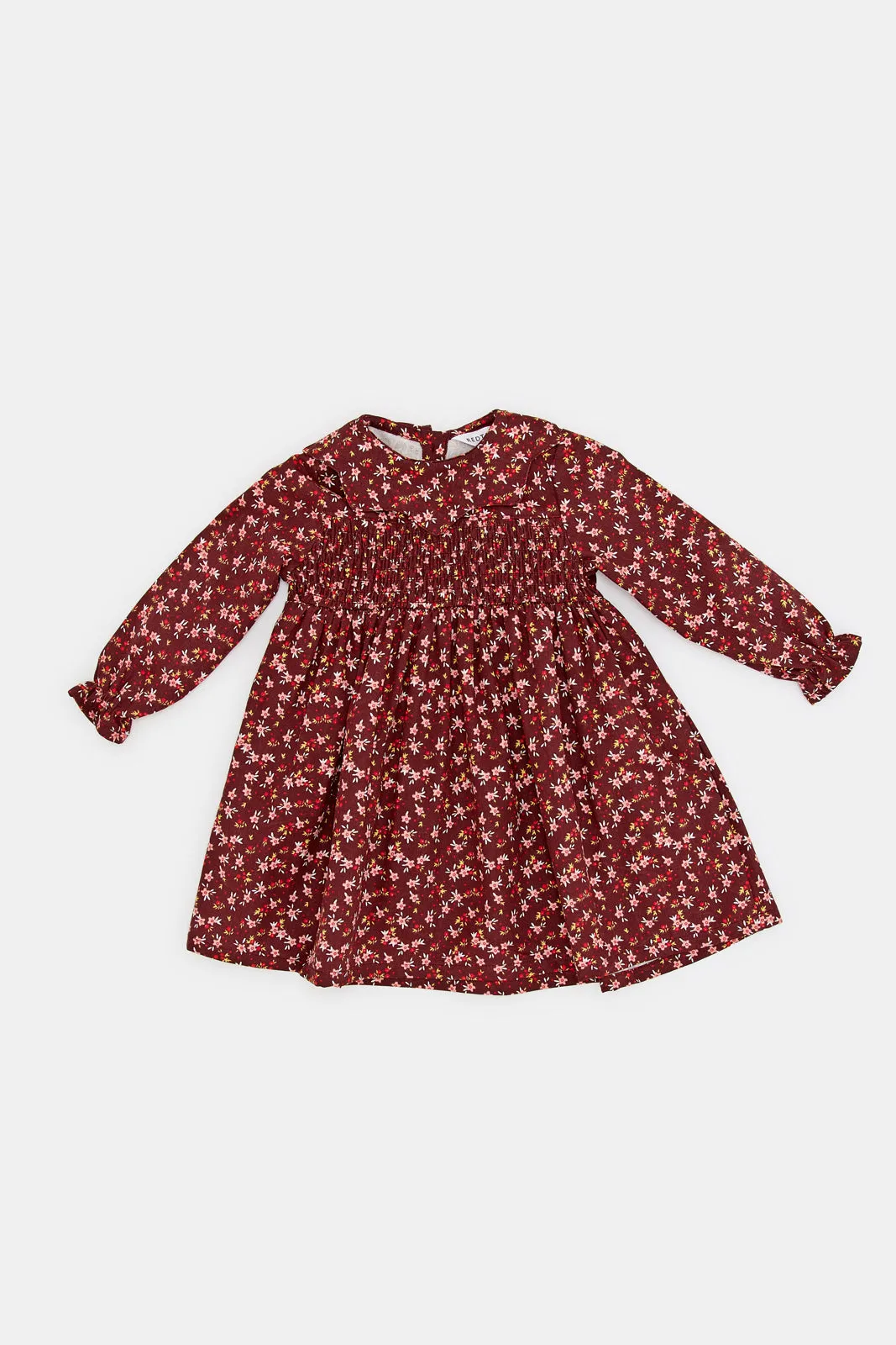 Infant Girls Burgundy Smocking Dress With Tights (2 Piece)