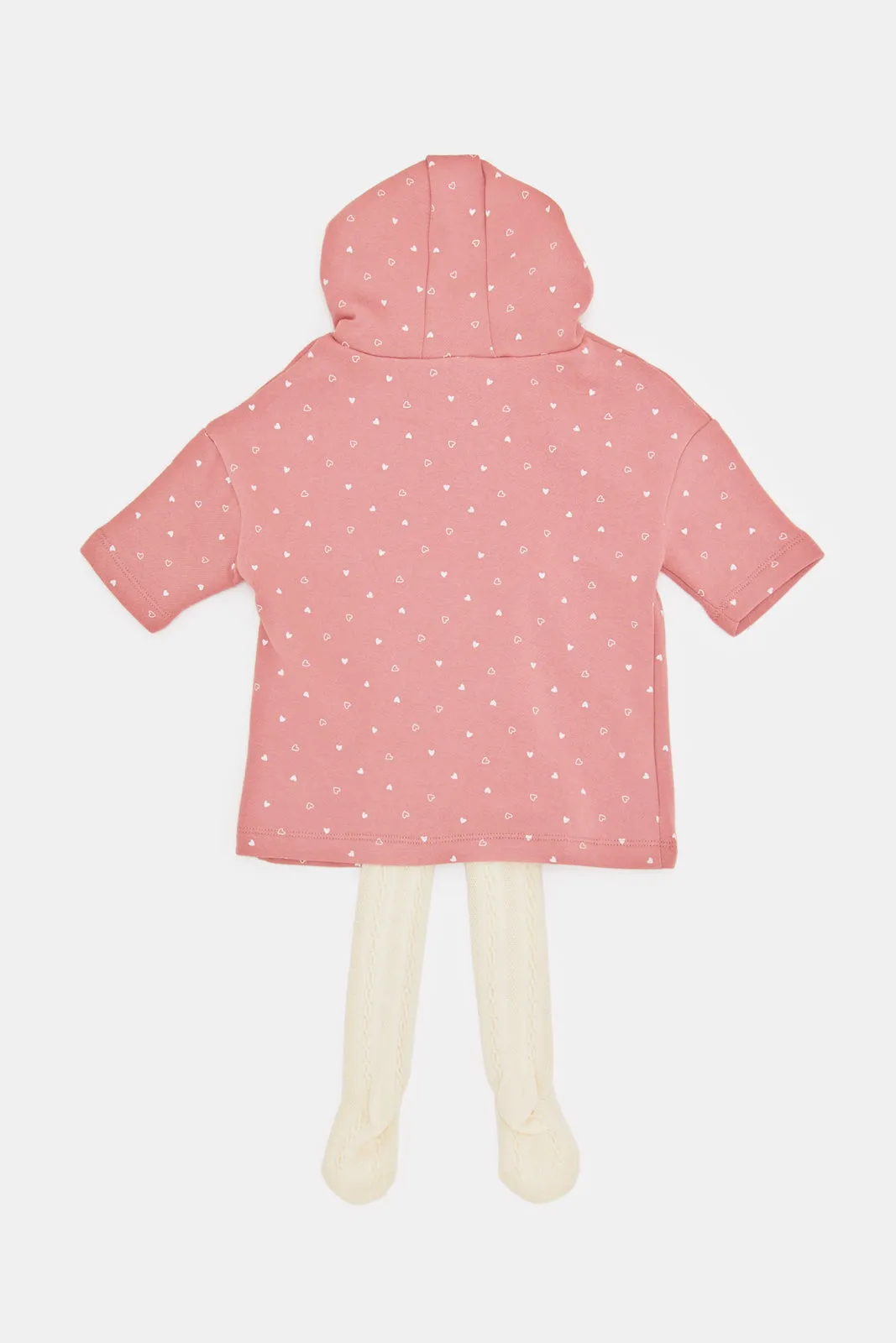 Infant Girls Pink Hooded Fleece Dress With Tights (2 Piece)