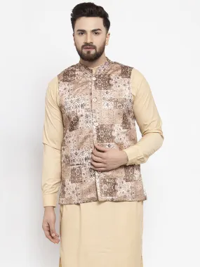 Jashvi Men's Beige Printed Nehru Jacket