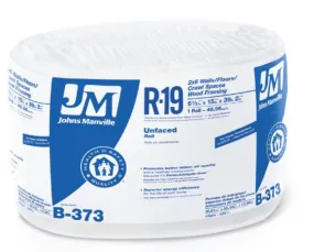 Johns Manville 90003721 Unfaced R-19 Fiberglass Insulation Roll, 15" x 39'2"