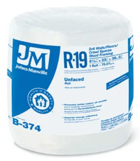 Johns Manville 90003722 Unfaced R-19 Fiberglass Insulation Roll, 23" x 39'2"