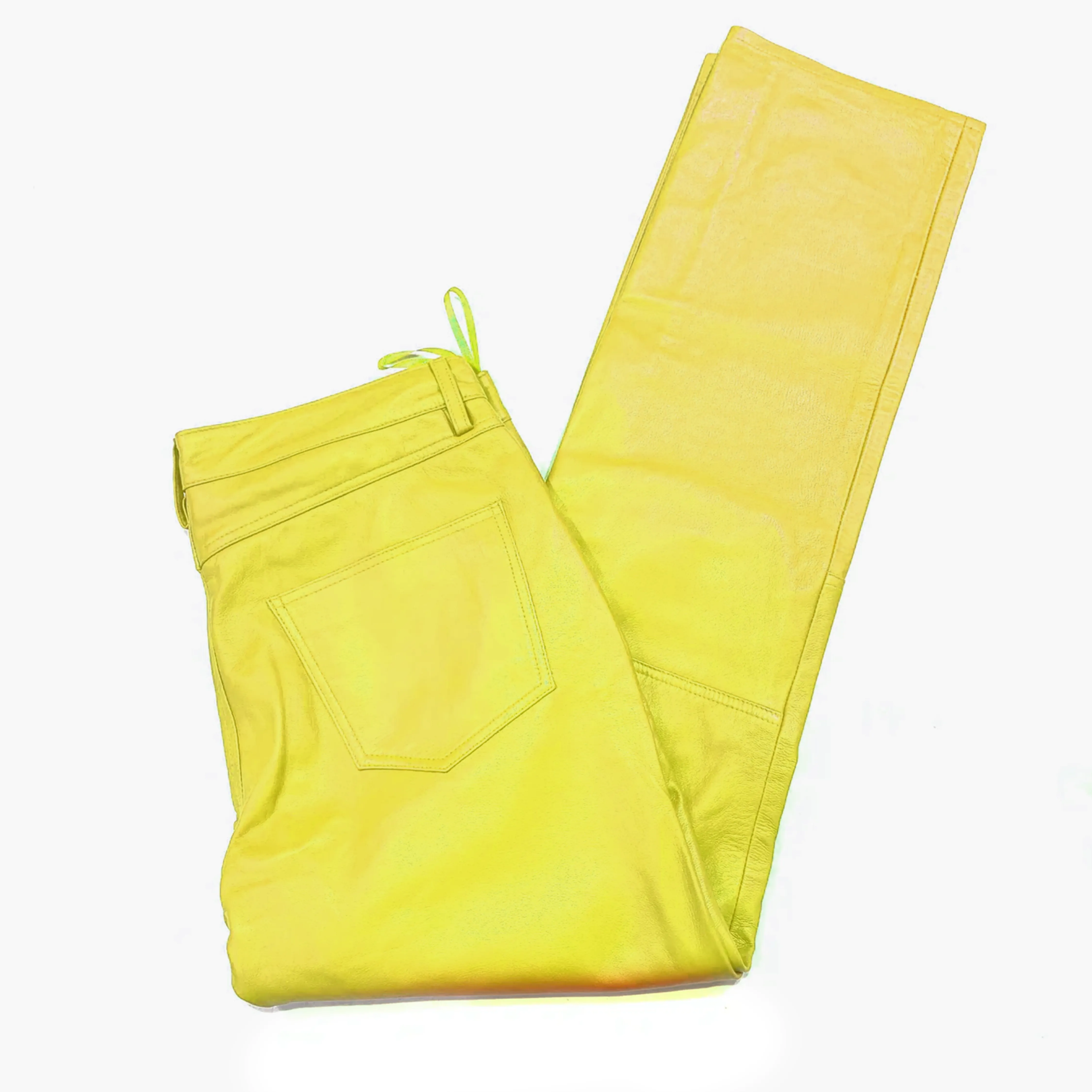 Kashani Men's Yellow Lambskin Straight Cut Leather Pants