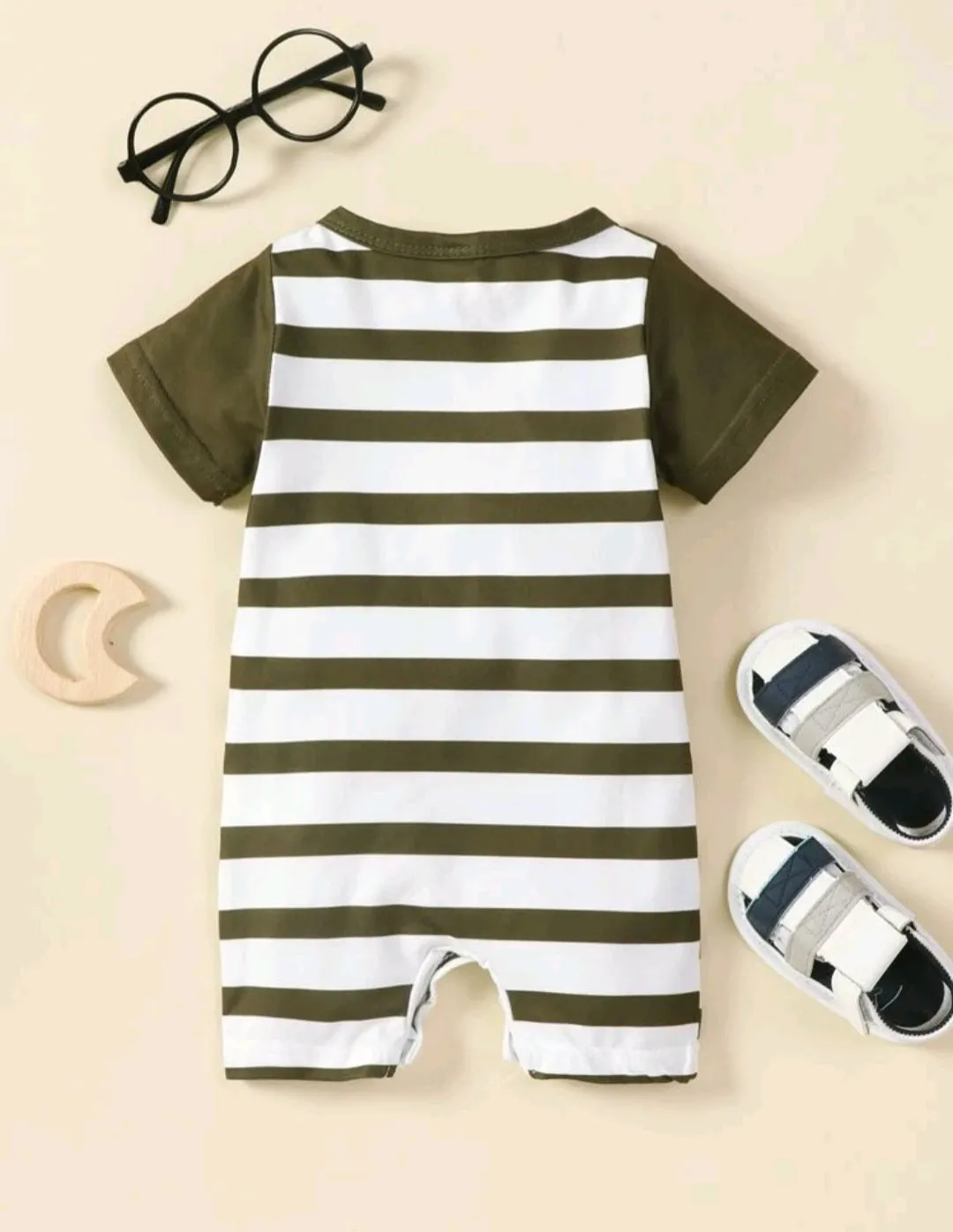 Khaki Striped Romper #2008