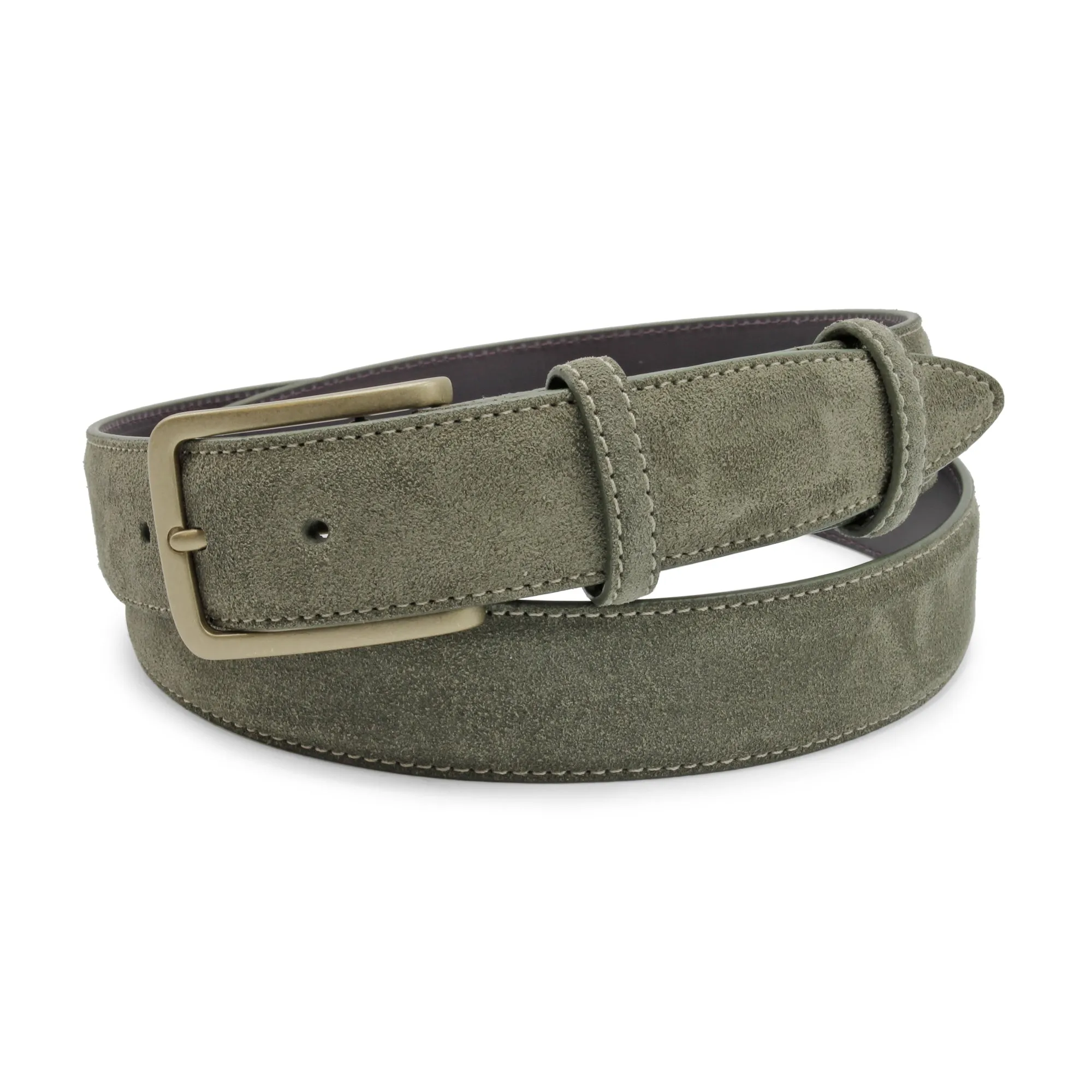 Khaki Suede Burnished Brass Buckle Belt