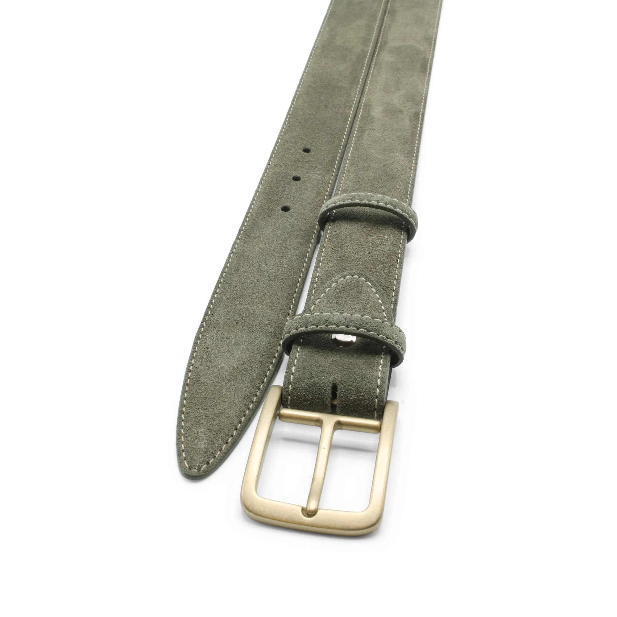 Khaki Suede Burnished Brass Buckle Belt