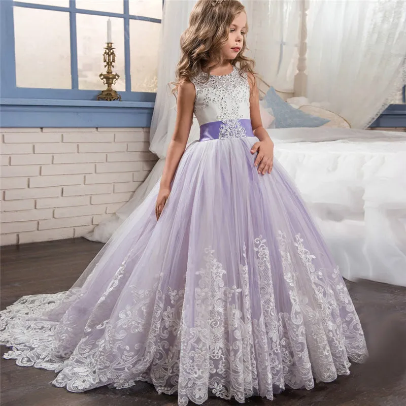 Kid Wedding Dresses for Girls Elegant Flower Princess Long Gown Baby Girl Christmas Dress Size 6 12 14 Years