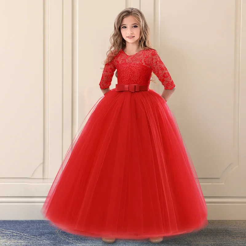 Kid Wedding Dresses for Girls Elegant Flower Princess Long Gown Baby Girl Christmas Dress Size 6 12 14 Years