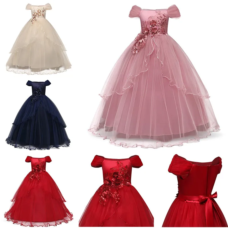 Kid Wedding Dresses for Girls Elegant Flower Princess Long Gown Baby Girl Christmas Dress Size 6 12 14 Years