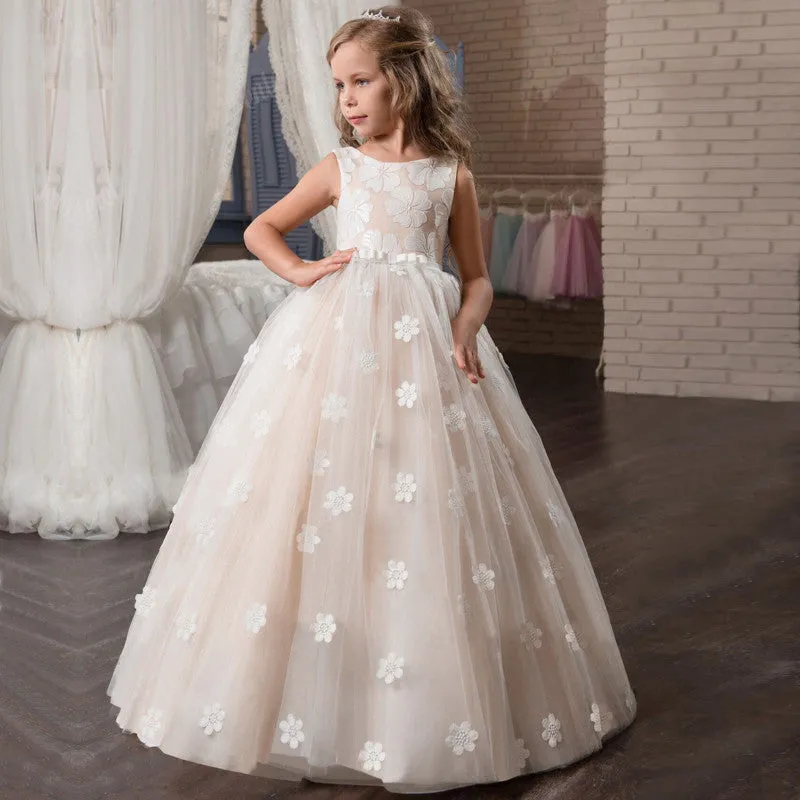 Kid Wedding Dresses for Girls Elegant Flower Princess Long Gown Baby Girl Christmas Dress Size 6 12 14 Years