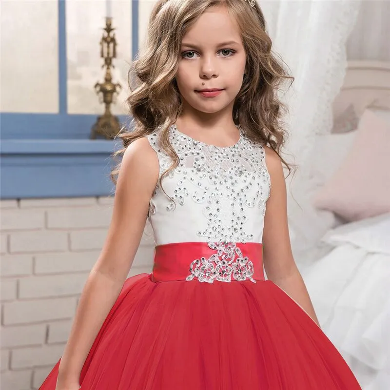 Kid Wedding Dresses for Girls Elegant Flower Princess Long Gown Baby Girl Christmas Dress Size 6 12 14 Years