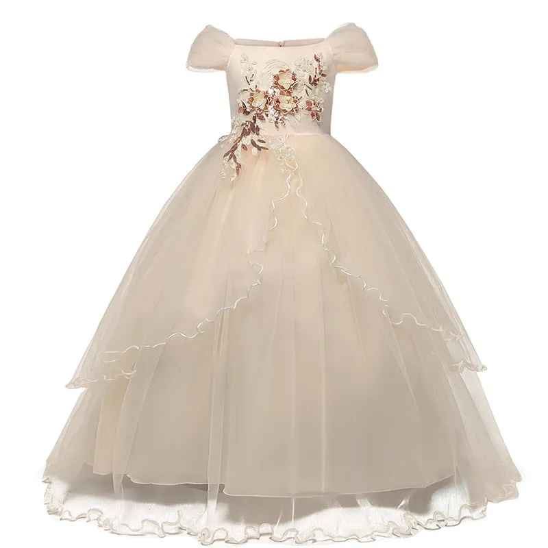 Kid Wedding Dresses for Girls Elegant Flower Princess Long Gown Baby Girl Christmas Dress Size 6 12 14 Years