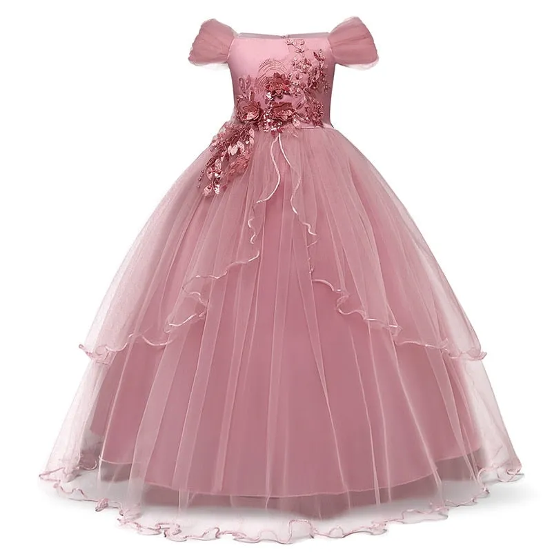 Kid Wedding Dresses for Girls Elegant Flower Princess Long Gown Baby Girl Christmas Dress Size 6 12 14 Years