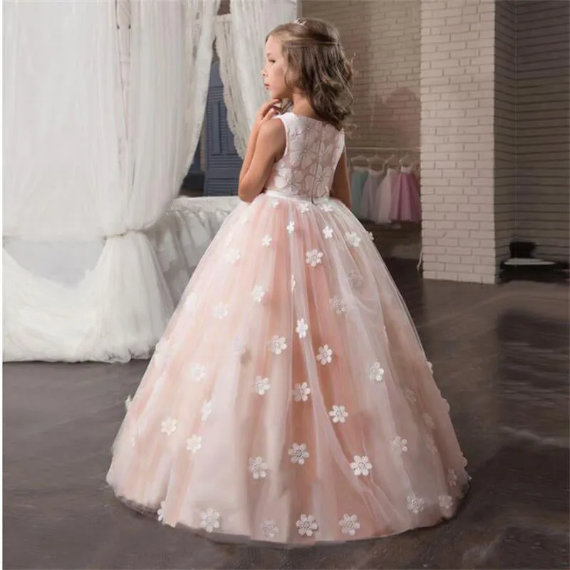 Kid Wedding Dresses for Girls Elegant Flower Princess Long Gown Baby Girl Christmas Dress Size 6 12 14 Years