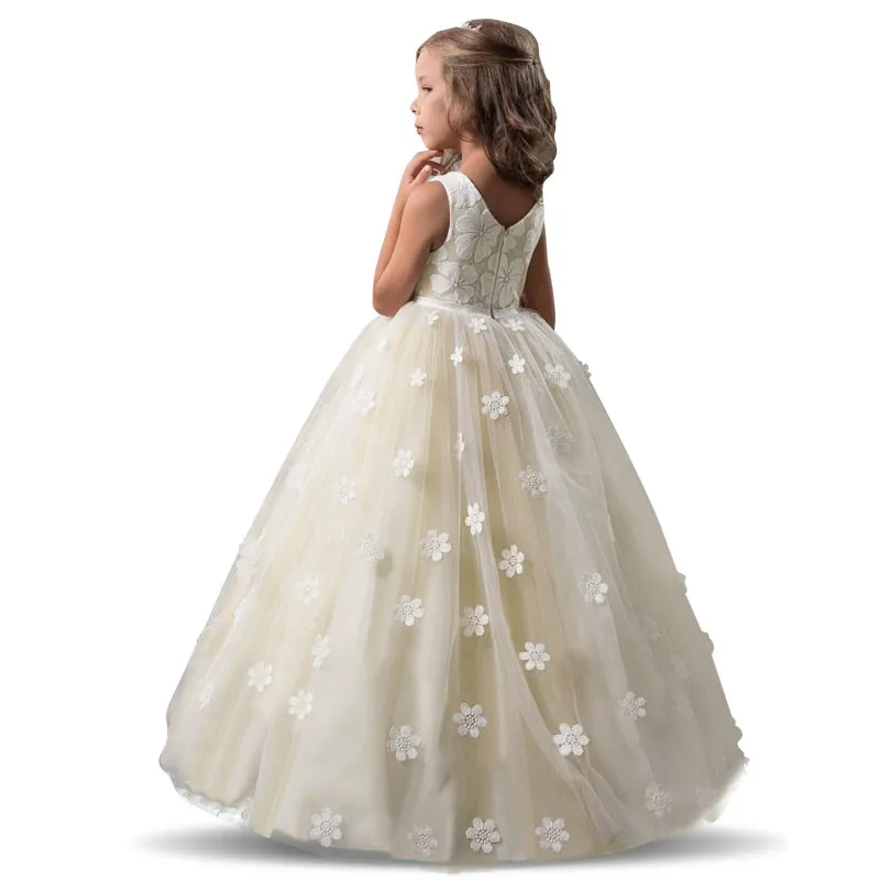 Kid Wedding Dresses for Girls Elegant Flower Princess Long Gown Baby Girl Christmas Dress Size 6 12 14 Years