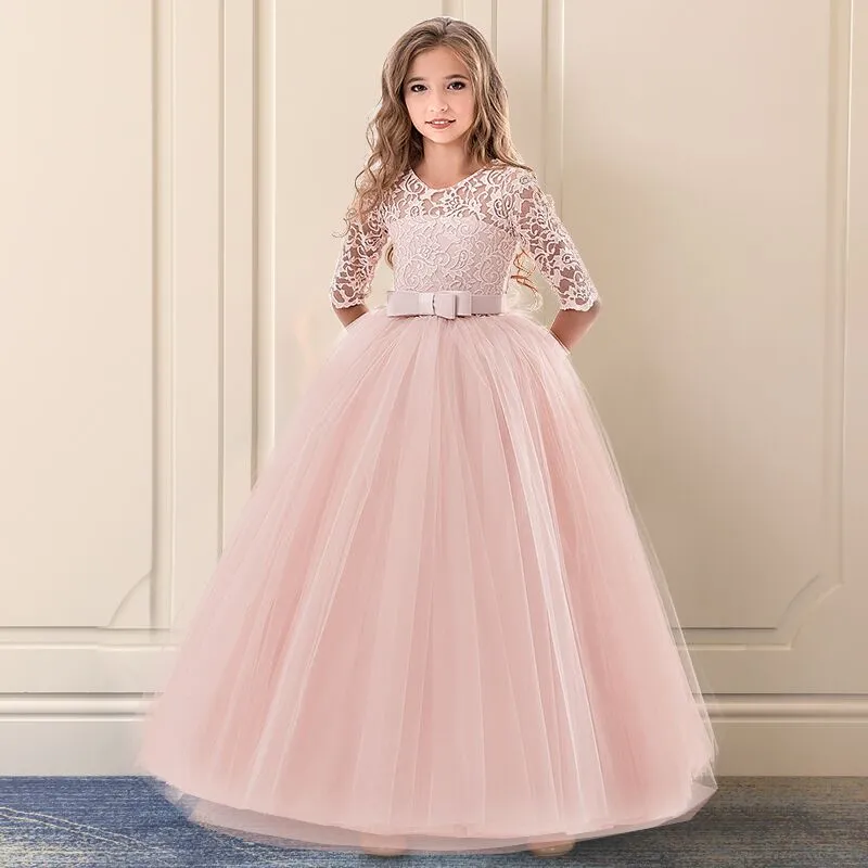 Kid Wedding Dresses for Girls Elegant Flower Princess Long Gown Baby Girl Christmas Dress Size 6 12 14 Years