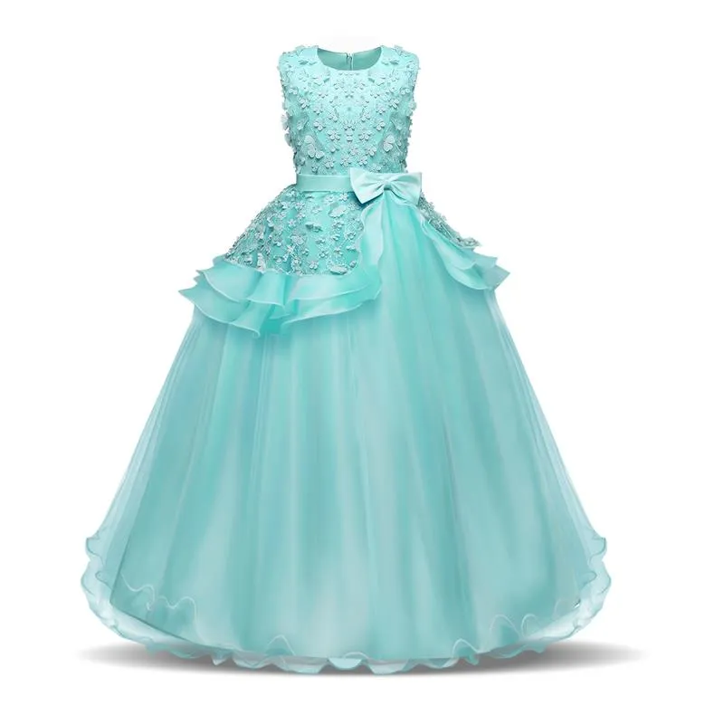 Kid Wedding Dresses for Girls Elegant Flower Princess Long Gown Baby Girl Christmas Dress Size 6 12 14 Years