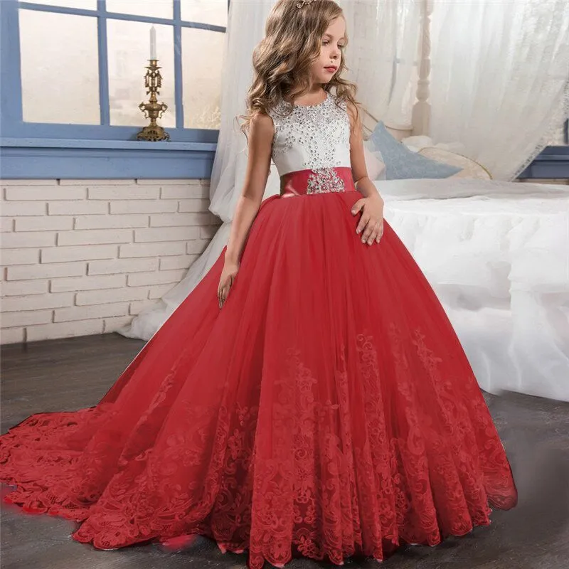 Kid Wedding Dresses for Girls Elegant Flower Princess Long Gown Baby Girl Christmas Dress Size 6 12 14 Years