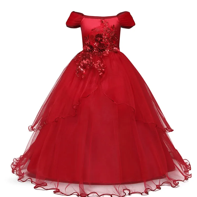 Kid Wedding Dresses for Girls Elegant Flower Princess Long Gown Baby Girl Christmas Dress Size 6 12 14 Years