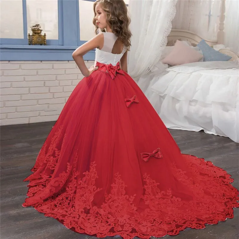 Kid Wedding Dresses for Girls Elegant Flower Princess Long Gown Baby Girl Christmas Dress Size 6 12 14 Years