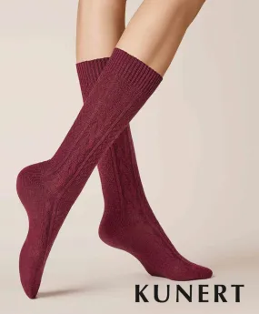 Kunert Knitted Braid Woolen Sock Burgundy 236510