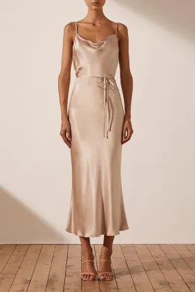 La Lune Bias Cowl Midi Dress - Gold