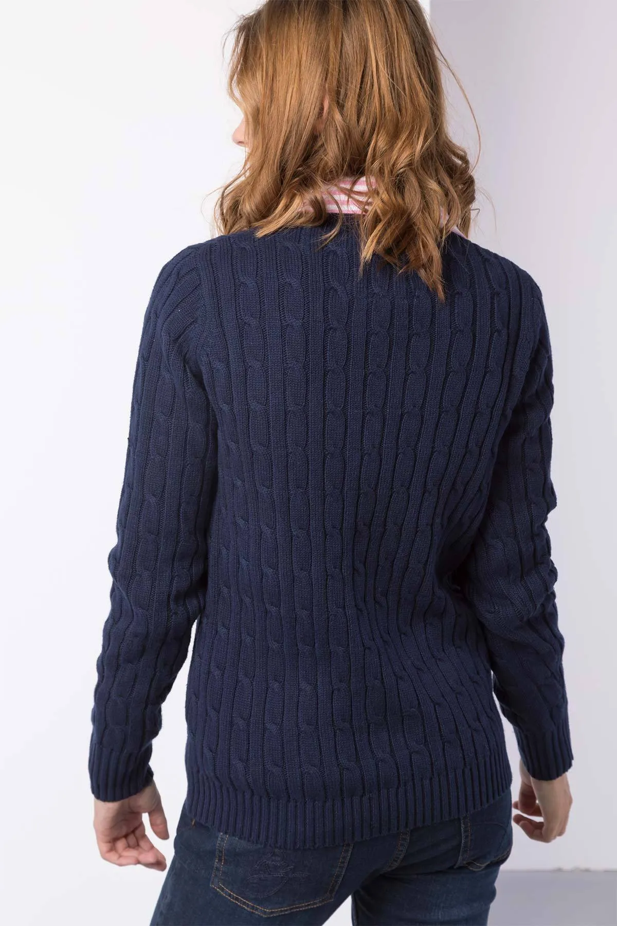 Ladies V Neck Cable Knit Jumper