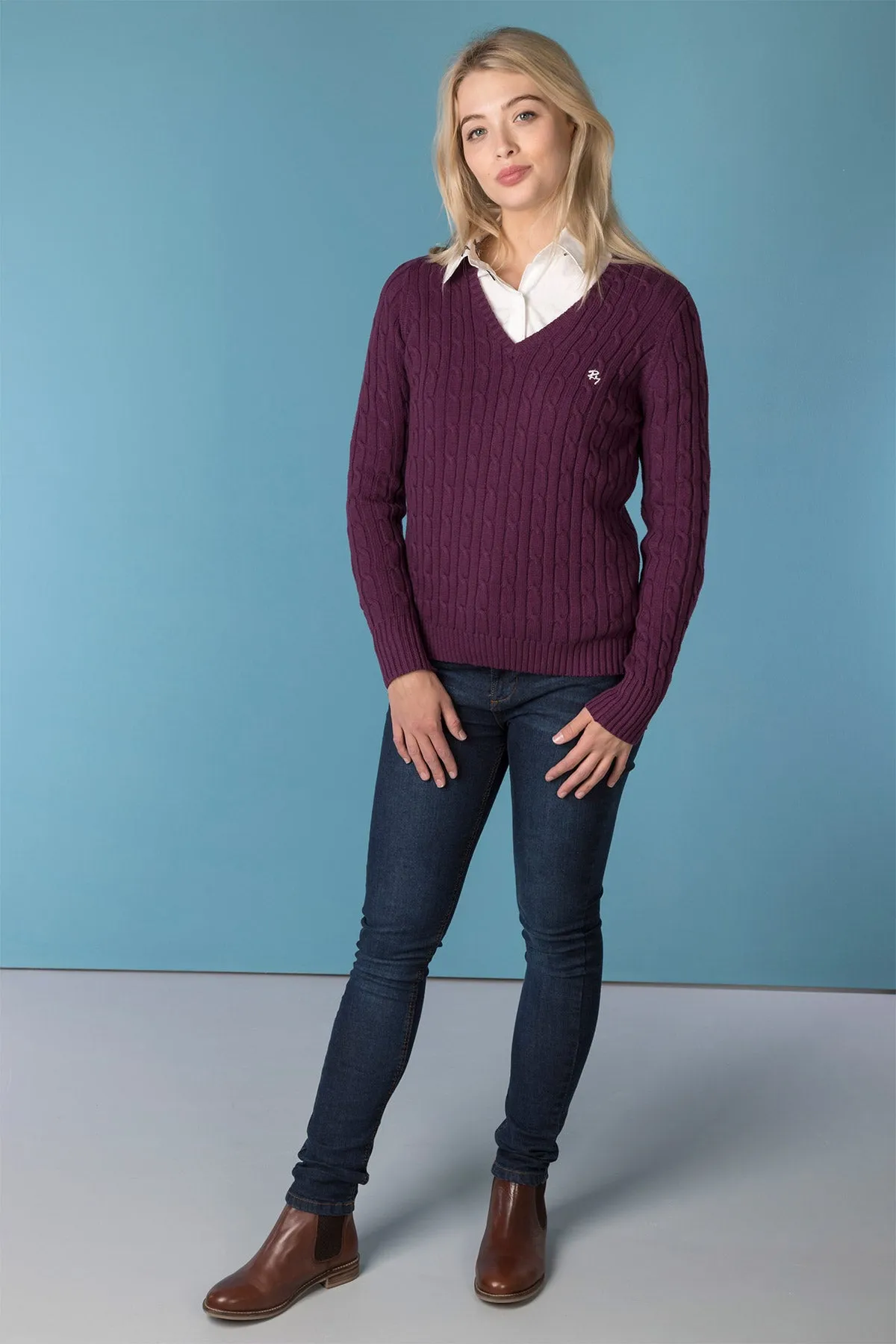 Ladies V Neck Cable Knit Jumper