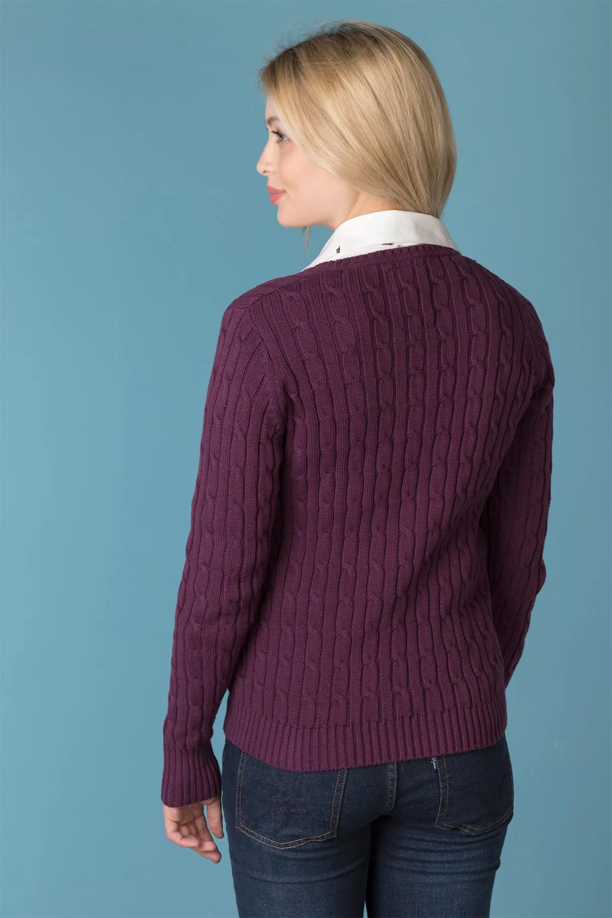 Ladies V Neck Cable Knit Jumper