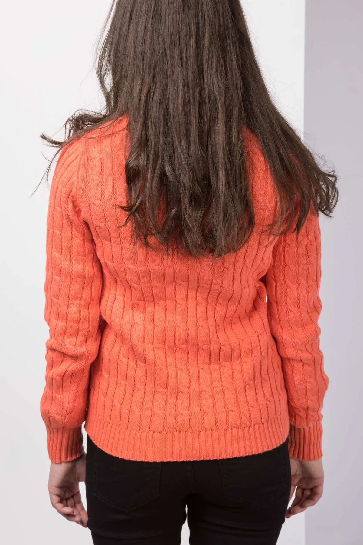 Ladies V Neck Cable Knit Jumper