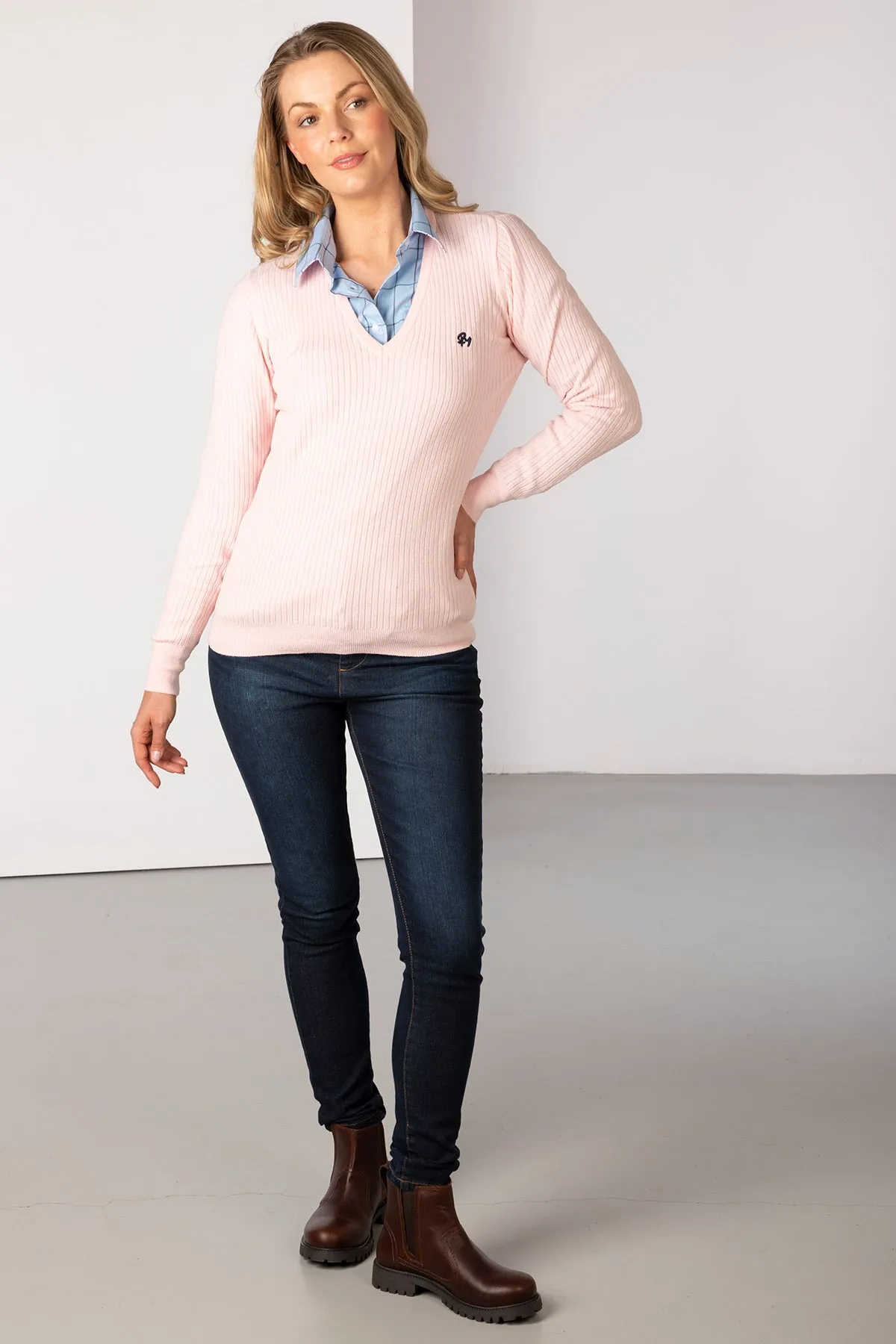 Ladies V Neck Ribbed Jumper - Gemma