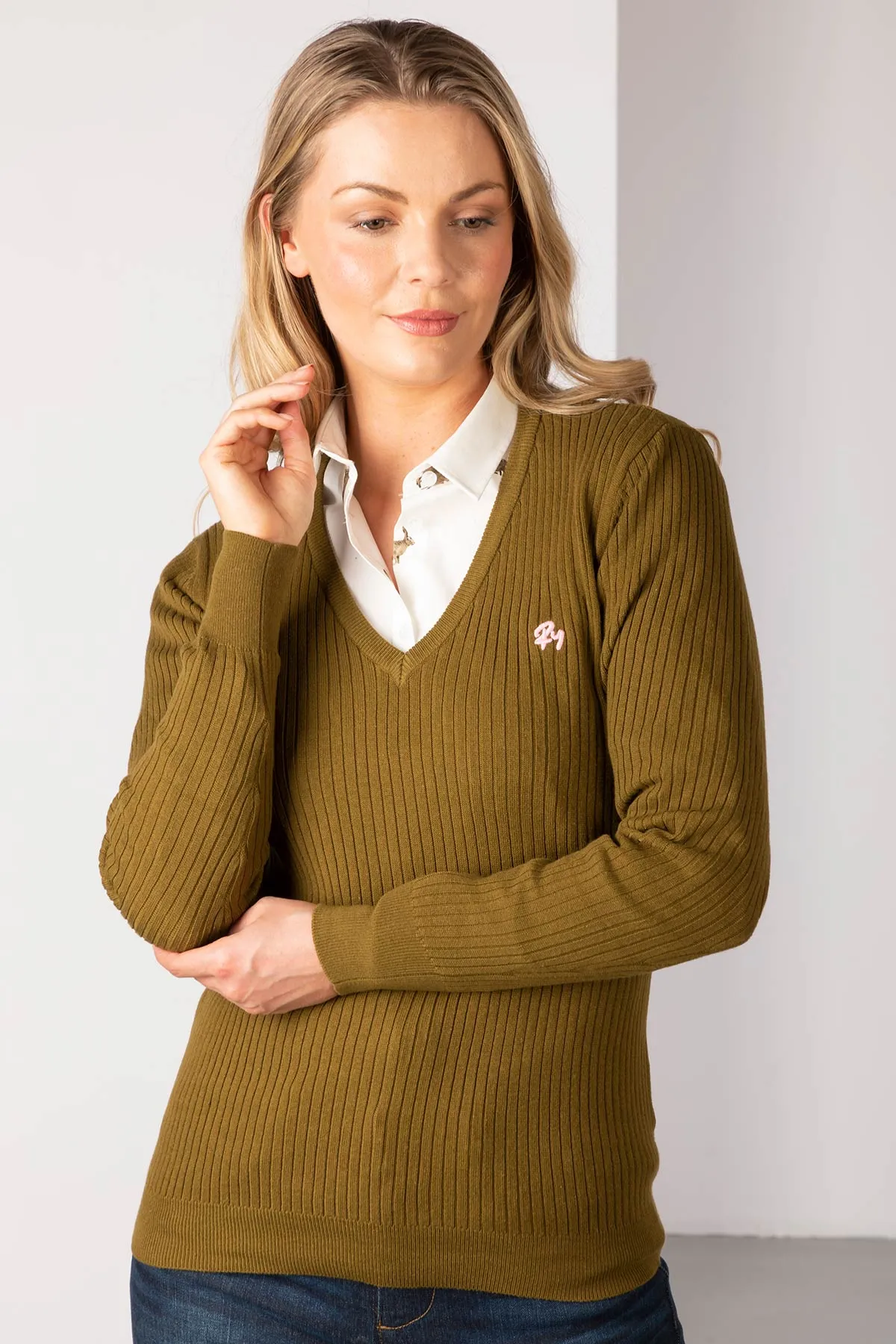 Ladies V Neck Ribbed Jumper - Gemma