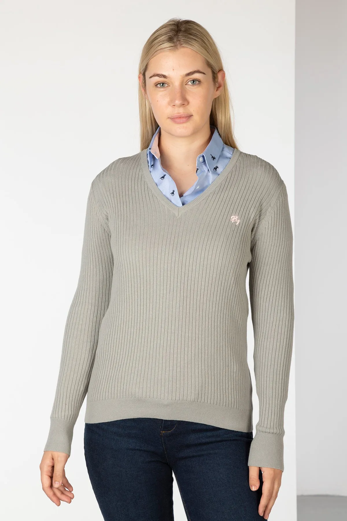 Ladies V Neck Ribbed Jumper - Gemma