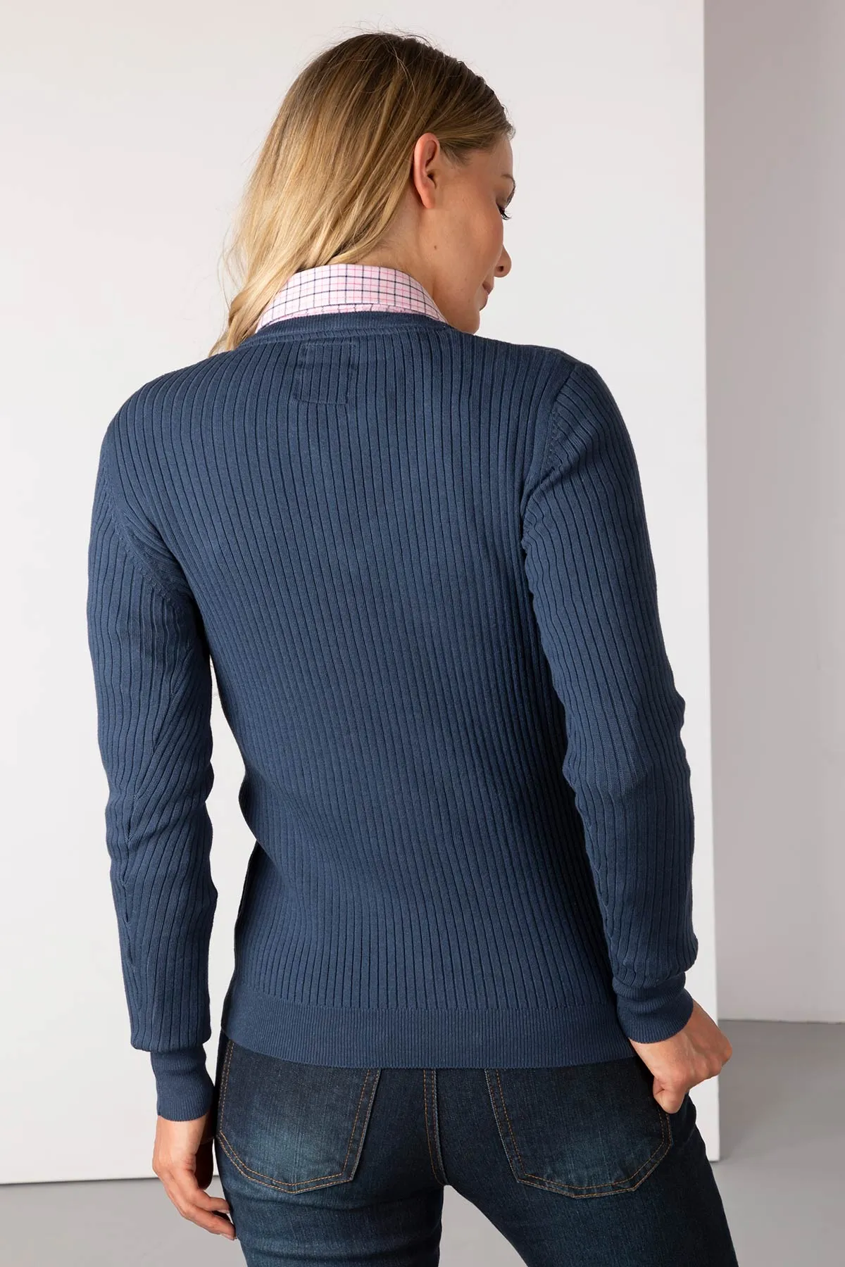 Ladies V Neck Ribbed Jumper - Gemma