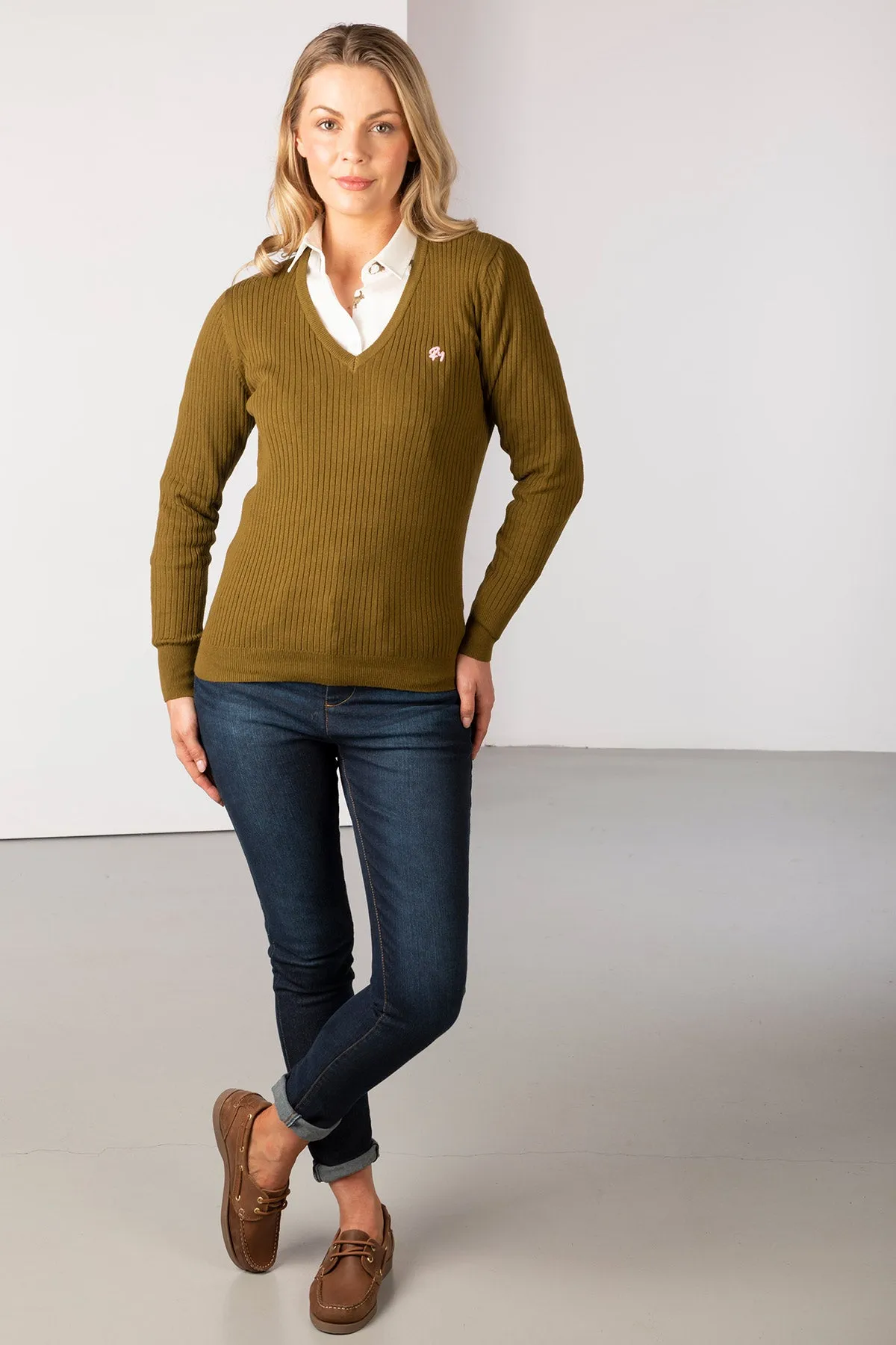 Ladies V Neck Ribbed Jumper - Gemma