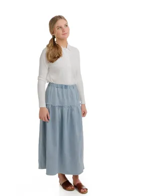 Light Blue Denim Dot Midi Skirt