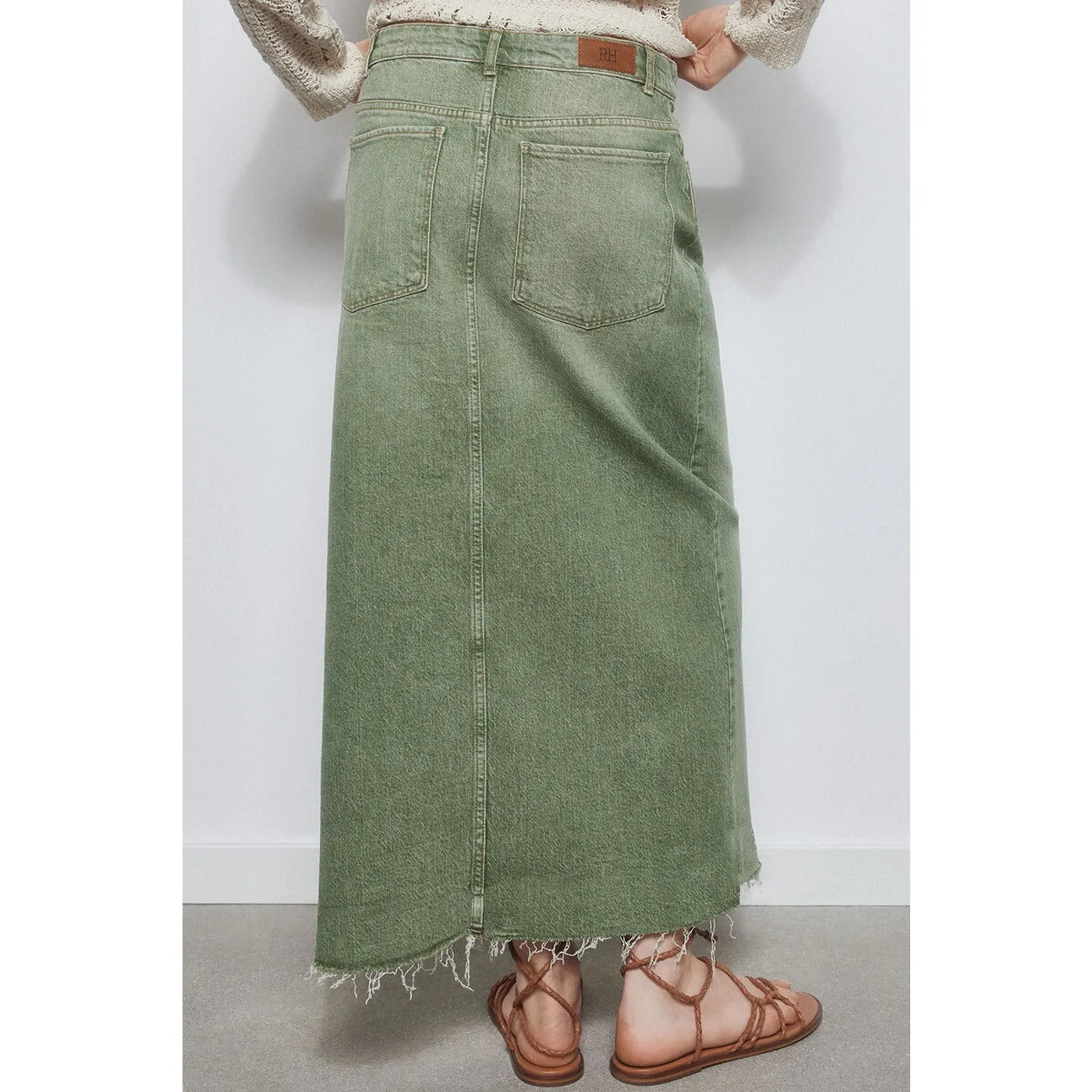 Light Green Denim Midi Skirt